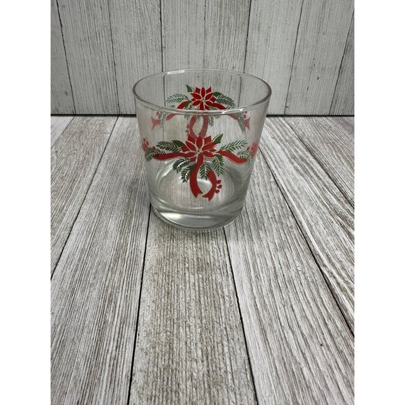 Vtg Anchor Hocking Poinsettia & Ribbons Rocks Glasses 3.25" Tall Barware Set 4 - Picture 7 of 10